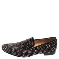 Pre Owned حذاء سموكينغ سليبرز كريستيان لوبوتان سويدي مرصع أسود مقاس 43.5