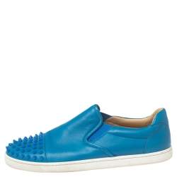 Christian Louboutin Blue Leather Spike Skate Slip-On Sneakers Size 41