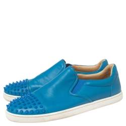 Christian Louboutin Blue Leather Spike Skate Slip-On Sneakers Size 41