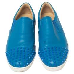 Christian Louboutin Blue Leather Spike Skate Slip-On Sneakers Size 41