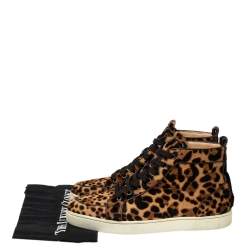 مملوكة مسبقًا حذاء رياضي كريستيان لوبوتان رانتوس أورلاتو جلد بنقشة الفهد بني بعنق مرتفع مقاس 43