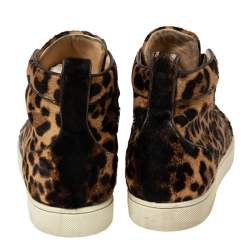 مملوكة مسبقًا حذاء رياضي كريستيان لوبوتان رانتوس أورلاتو جلد بنقشة الفهد بني بعنق مرتفع مقاس 43