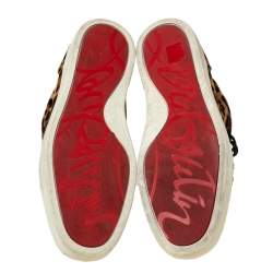 مملوكة مسبقًا حذاء رياضي كريستيان لوبوتان رانتوس أورلاتو جلد بنقشة الفهد بني بعنق مرتفع  مقاس 43