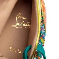 Pre Owned Christian Louboutin Multicolor Crystal Embellished Suede, Calf Hair and Patent Leather No Limit Spikes Cap-Toe Sneakers Size 42