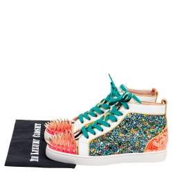 Pre Owned Christian Louboutin Multicolor Crystal Embellished Suede, Calf Hair and Patent Leather No Limit Spikes Cap-Toe Sneakers Size 42