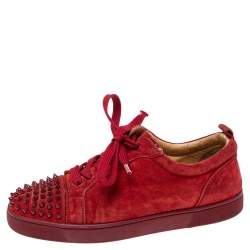 Christian Louboutin Red Suede Louis Junior Spike Low Top Sneakers Size 42