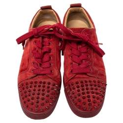 Christian Louboutin Red Suede Louis Junior Spike Low Top Sneakers Size 42