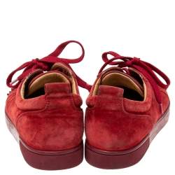 Christian Louboutin Red Suede Louis Junior Spike Low Top Sneakers Size 42