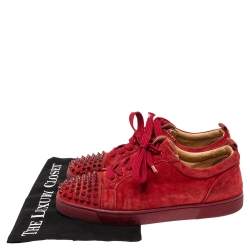 Christian Louboutin Red Suede Louis Junior Spike Low Top Sneakers Size 42