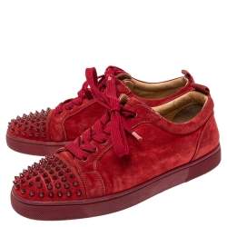 Christian Louboutin Red Suede Louis Junior Spike Low Top Sneakers Size 42