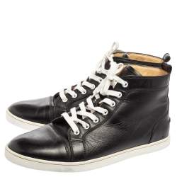 Pre Owned حذاء رياضي فلات كريستيان لوبوتان لوي جلد أسود مرتفع من أعلى مقاس 42.5