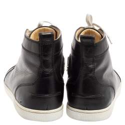 Pre Owned حذاء رياضي فلات كريستيان لوبوتان لوي جلد أسود مرتفع من أعلى مقاس 42.5