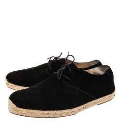 Pre Owned Christian Louboutin Black Suede Lace-Up Espadrilles Size 45