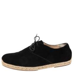 Pre Owned Christian Louboutin Black Suede Lace-Up Espadrilles Size 45