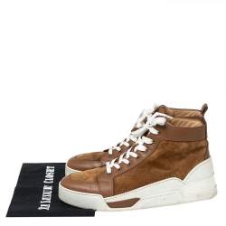 مملوكة مسبقًا حذاء رياضي كريستيان لوبوتان جلد وسويدي بني مرتفع من أعلى مقاس 41.5