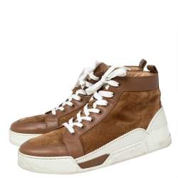 مملوكة مسبقًا حذاء رياضي كريستيان لوبوتان جلد وسويدي بني مرتفع من أعلى مقاس 41.5