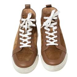 مملوكة مسبقًا حذاء رياضي كريستيان لوبوتان جلد وسويدي بني مرتفع من أعلى مقاس 41.5