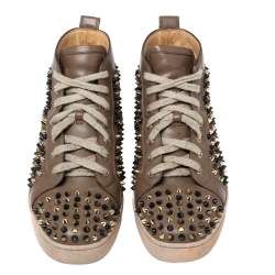 مملوكة مسبقًا Christian Louboutin Brown Leather Louis Orlato Spike High-Top Sneakers Size 42