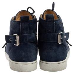 Pre Owned Christian Louboutin Navy Blue Suede Nono Strap Reglisse Sneakers Size 41