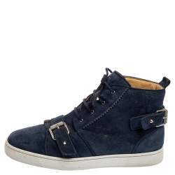 Pre Owned Christian Louboutin Navy Blue Suede Nono Strap Reglisse Sneakers Size 41