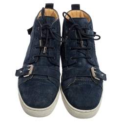 Pre Owned Christian Louboutin Navy Blue Suede Nono Strap Reglisse Sneakers Size 41
