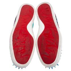 Pre Owned Christian Louboutin Multicolor Logo Suede, Patent Leather and Glitter Lou Spikes High-Top Sneakers Size 44