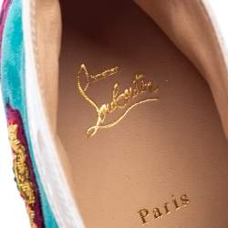Pre Owned Christian Louboutin Multicolor Logo Suede, Patent Leather and Glitter Lou Spikes High-Top Sneakers Size 44