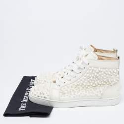 Pre Owned Christian Louboutin White Leather Louis Spikes Lace Up High Top Sneakers Size 42