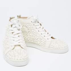 Pre Owned Christian Louboutin White Leather Louis Spikes Lace Up High Top Sneakers Size 42