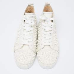 Pre Owned Christian Louboutin White Leather Louis Spikes Lace Up High Top Sneakers Size 42