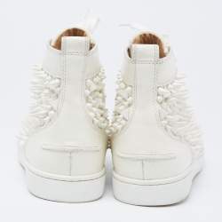 Pre Owned Christian Louboutin White Leather Louis Spikes Lace Up High Top Sneakers Size 42