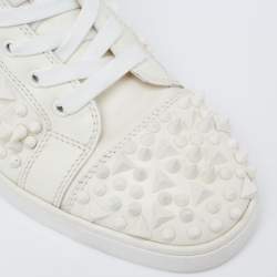 Pre Owned Christian Louboutin White Leather Louis Spikes Lace Up High Top Sneakers Size 42