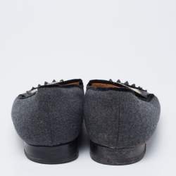 Pre Owned Christian Louboutin Grey/Black Wool and Suede Harvanana Spiked Cap-Toe Smoking Slippers Size 41