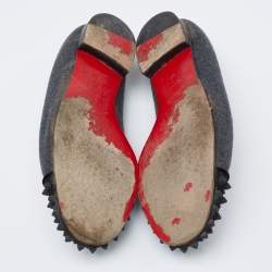 Pre Owned Christian Louboutin Grey/Black Wool and Suede Harvanana Spiked Cap-Toe Smoking Slippers Size 41
