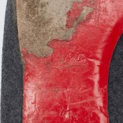 Pre Owned Christian Louboutin Grey/Black Wool and Suede Harvanana Spiked Cap-Toe Smoking Slippers Size 41