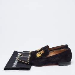 Pre Owned Christian Louboutin Black Suede and Leather Captain Loubi Spiked Smoking Slippers Size 42
