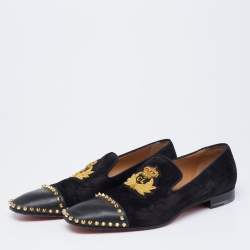 Pre Owned Christian Louboutin Black Suede and Leather Captain Loubi Spiked Smoking Slippers Size 42