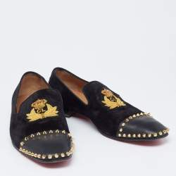 Pre Owned Christian Louboutin Black Suede and Leather Captain Loubi Spiked Smoking Slippers Size 42