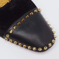 Pre Owned Christian Louboutin Black Suede and Leather Captain Loubi Spiked Smoking Slippers Size 42