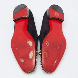Pre Owned Christian Louboutin Black Suede and Leather Captain Loubi Spiked Smoking Slippers Size 42