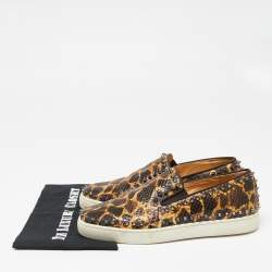 Christian Louboutin Brown/Beige Leopard Print Python Leather Spike Slip-On Sneakers Size 42