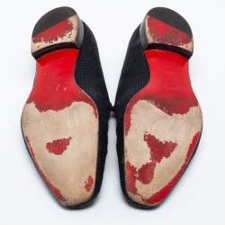 Pre Owned Christian Louboutin Black Woven Fabric Tassel Smoking Slippers Size 42.5 