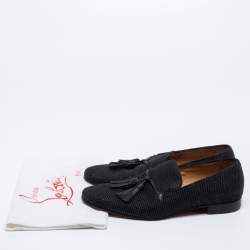 Pre Owned Christian Louboutin Black Woven Fabric Tassel Smoking Slippers Size 42.5 