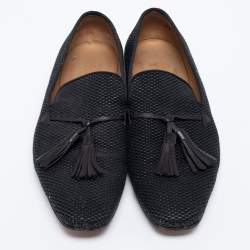 Pre Owned Christian Louboutin Black Woven Fabric Tassel Smoking Slippers Size 42.5 