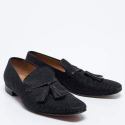 Pre Owned Christian Louboutin Black Woven Fabric Tassel Smoking Slippers Size 42.5 