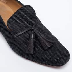 Pre Owned Christian Louboutin Black Woven Fabric Tassel Smoking Slippers Size 42.5 