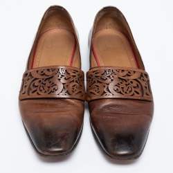 Pre Owned حذاء لوفرز كريستيان لوبوتان جلد لونين سير قصات ليزر مقاس 42.5