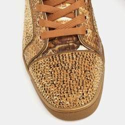Christian Louboutin Bronze Python Leather and Crystal Embellished Suede Louis Orlato High-Top Sneakers Size 41