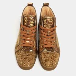 Christian Louboutin Bronze Python Leather and Crystal Embellished Suede Louis Orlato High-Top Sneakers Size 41
