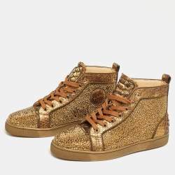 Christian Louboutin Bronze Python Leather and Crystal Embellished Suede Louis Orlato High-Top Sneakers Size 41